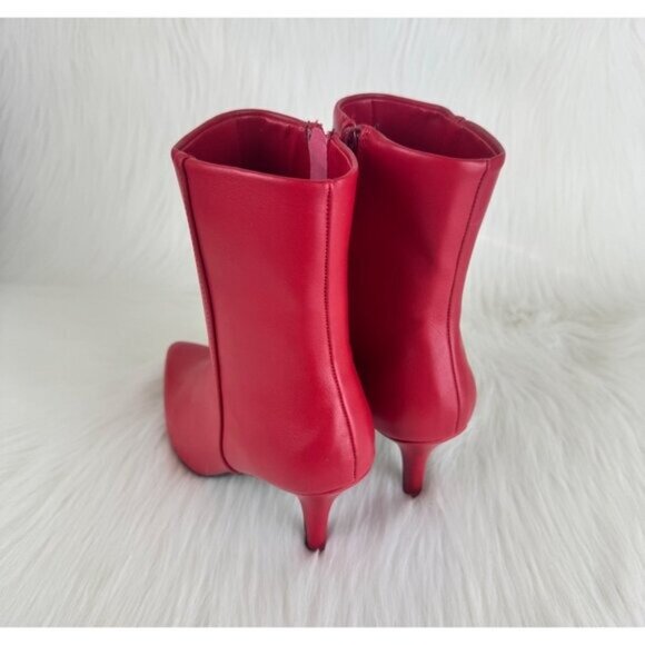 New Women's Qupid Portia Faux Leather Ankle Boots Bootie Shoes Red - Picture 13 of 13